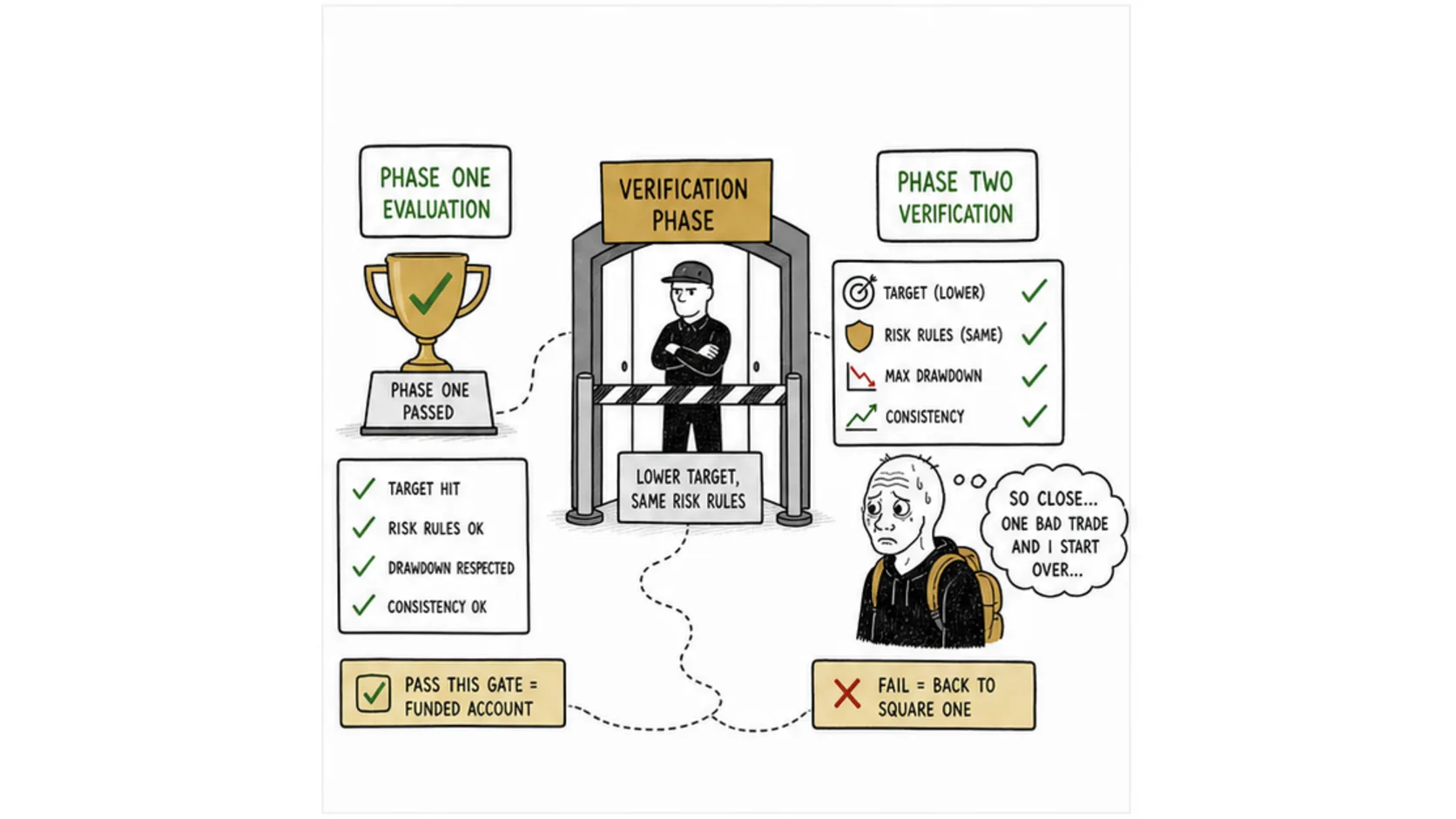 The Verification Phase: What Most Firms Do Next meme explaining what happens after passing a prop firm challenge