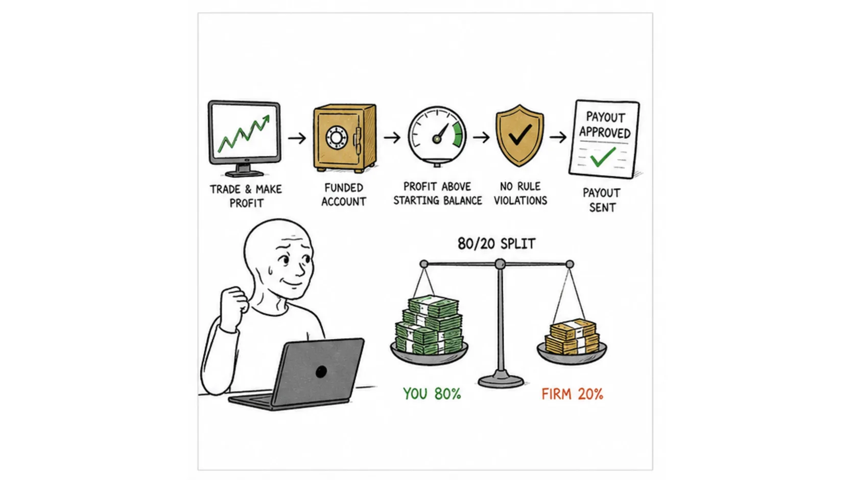 How Prop Firm Payouts Work meme explaining prop firm payout rules