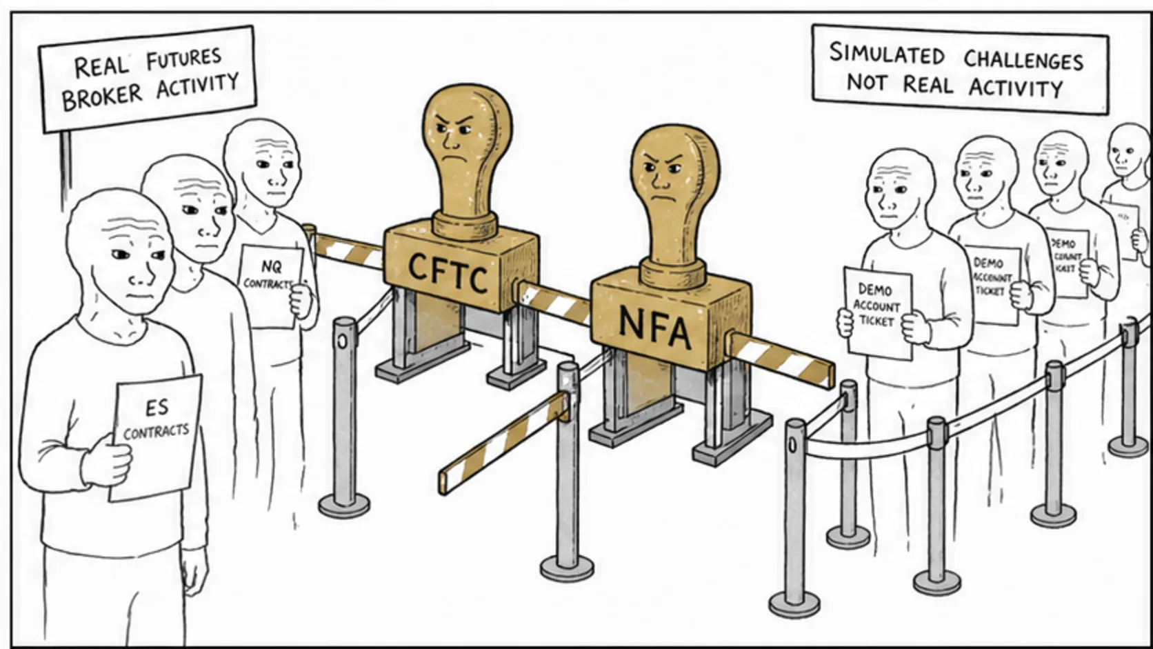 The CFTC and NFA: How Futures Regulation Works meme explaining prop firm regulation and legal status