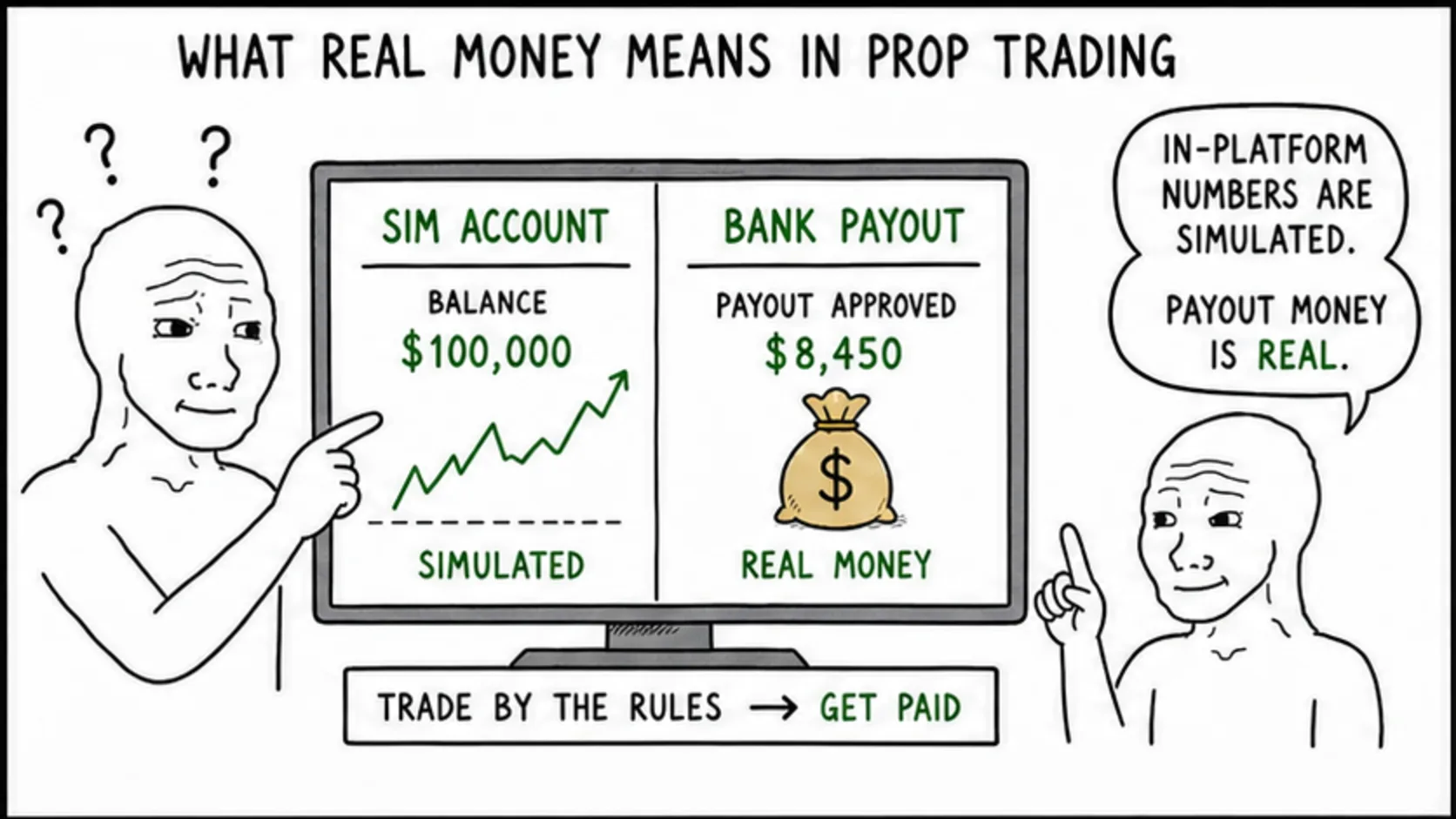 What Does "Real Money" Mean in Prop Trading? meme explaining prop firm account rules and trader decisions