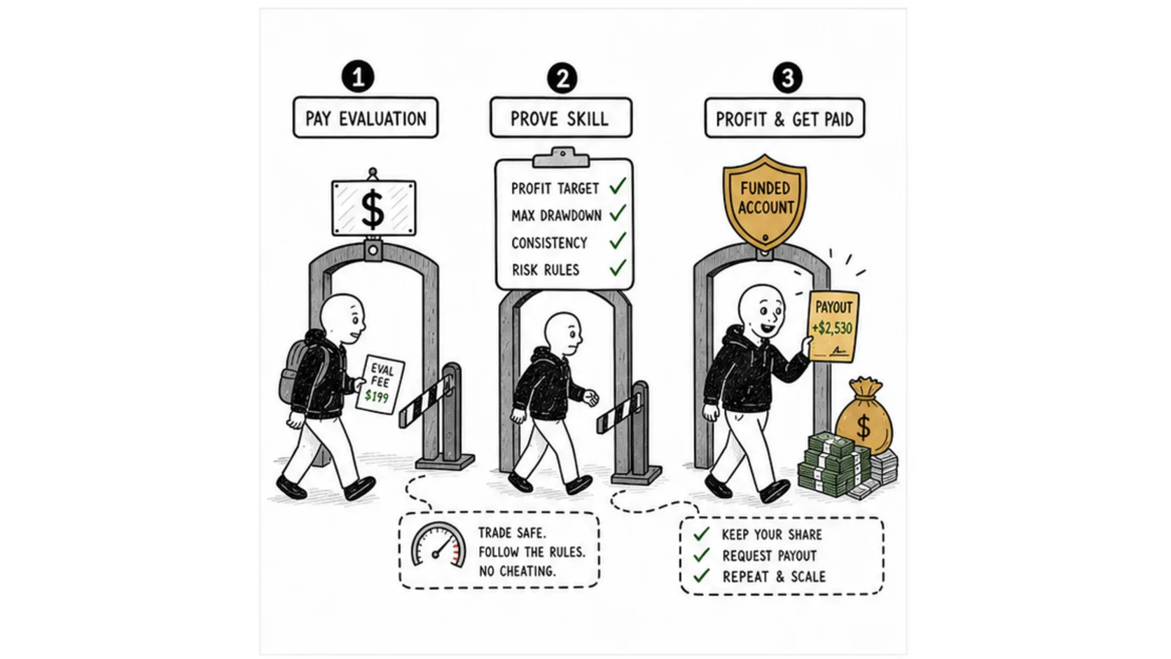 How Futures Prop Firms Work meme explaining futures prop firms