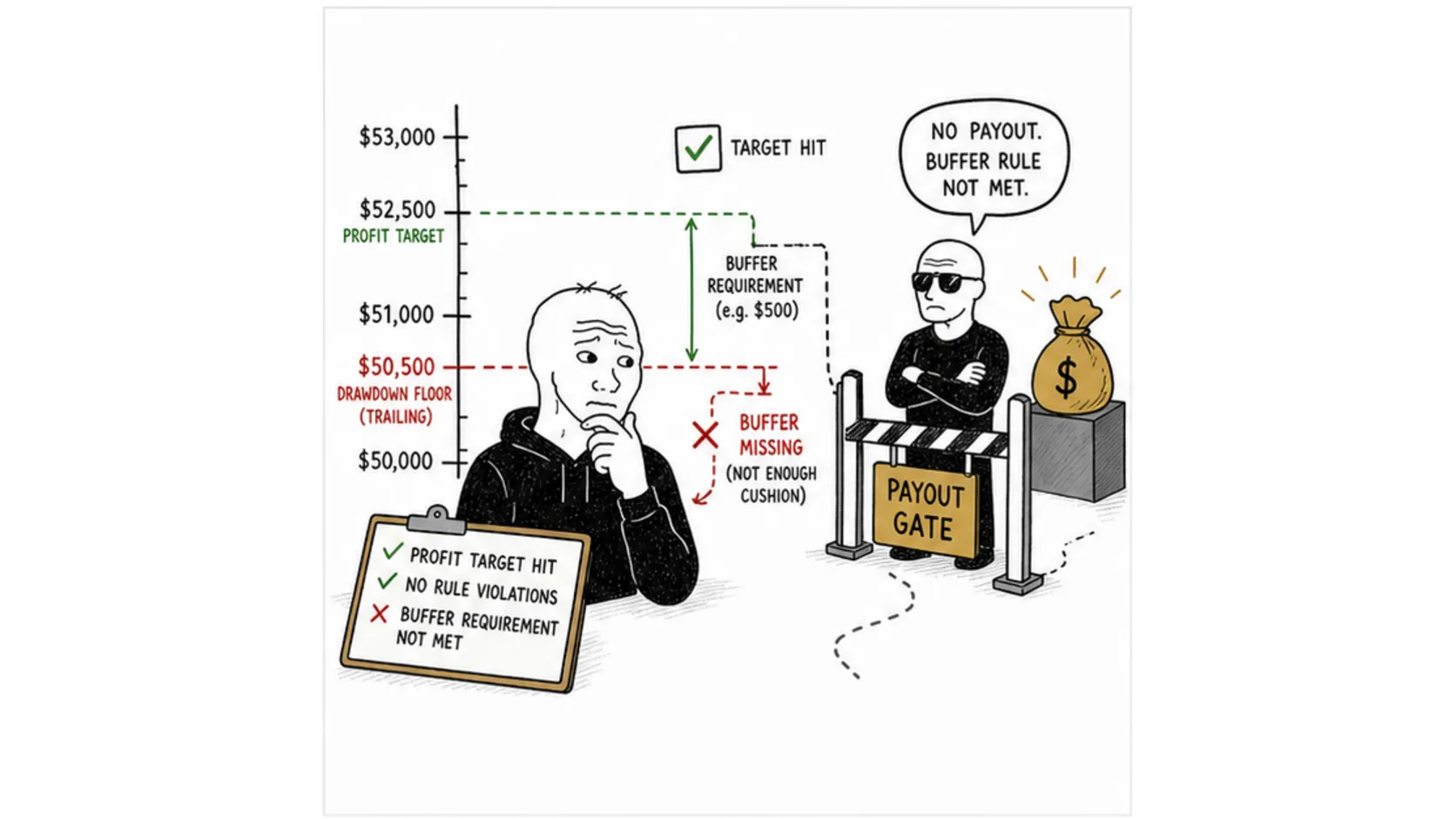 What Is a Buffer in Futures Prop Trading? meme explaining futures prop firm buffer rules